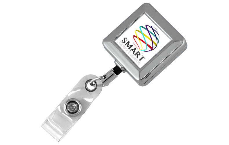 Cord Square Chrome Solid Metal Retractable Badge Reel and Badge Holder Cord Square Chrome Solid Metal Retractable Badge Reel and Badge Holder